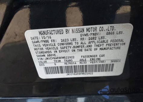 2015 Infiniti Q40 from USA, damaged, VIN JN1CV6AR9FM522922